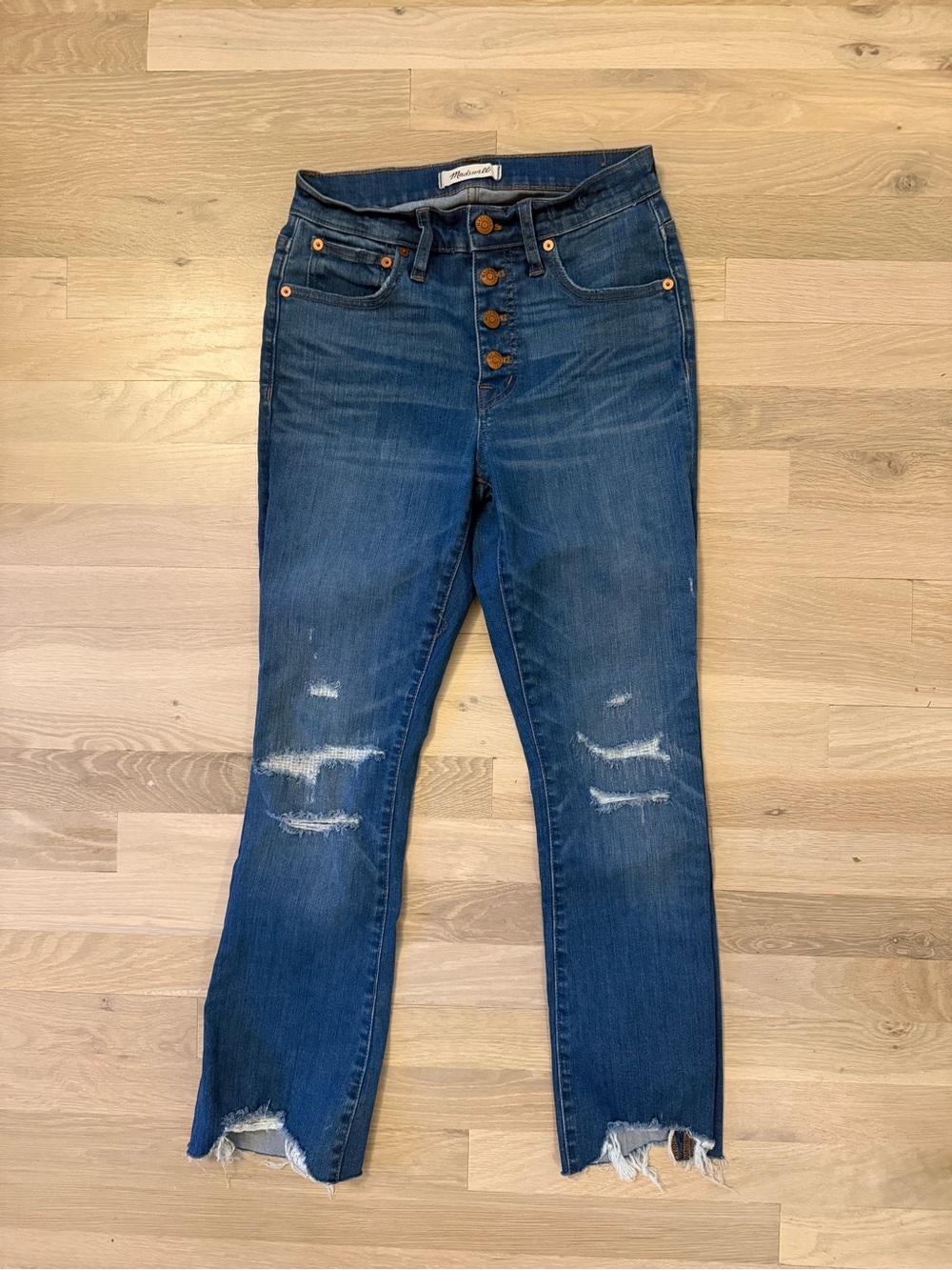 Madewell Distressed Cali Demi Boot Jeans with Button-Fly